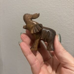 Hand Carved Ironwood Elephant 2" Sculpture Trinket Shelf Sitter Safari Zoo 2"